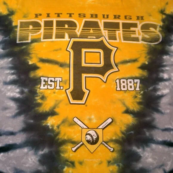Pittsburgh Pirates Baseball Shirt Medium Gold Black Tie Dye MLB Genuine Hippie - Picture 11 of 14